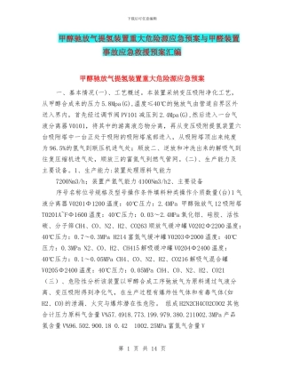 甲醇驰放气提氢装置重大危险源应急预案与甲醛装置事故应急救援预案汇编