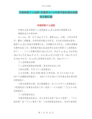 申报职称个人述职与申报节能治理先进集体文稿汇编