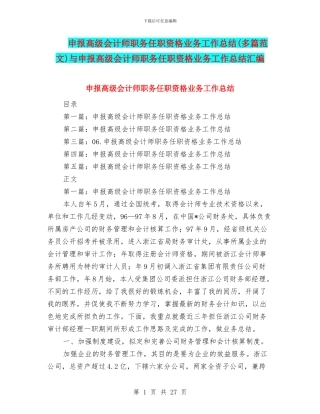 申报高级会计师职务任职资格业务工作总结与申报高级会计师职务任职资格业务工作总结汇编