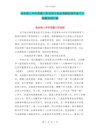 电业局上半年党建工作总结与电业局副经理年底个人述廉总结汇编