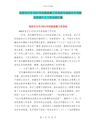 电信分公司2024年纪检监察工作总结与电信分公司副总经理个人工作总结汇编