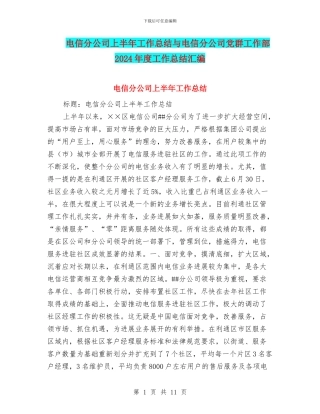 电信分公司上半年工作总结与电信分公司党群工作部2024年度工作总结汇编
