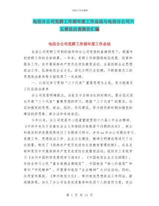 电信分公司党群工作部年度工作总结与电信分公司六五普法自查报告汇编