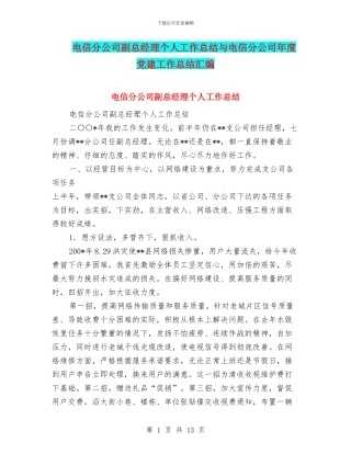电信分公司副总经理个人工作总结与电信分公司年度党建工作总结汇编.doc