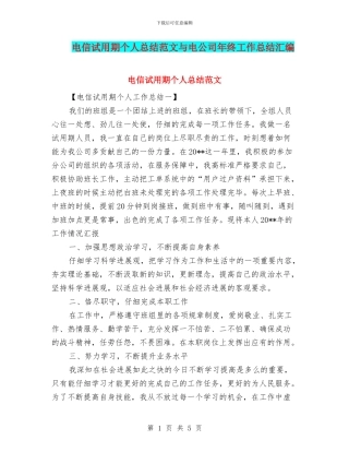 电信试用期个人总结范文与电公司年终工作总结汇编