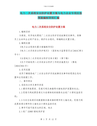 电力二次系统安全防护处置方案与电力企业专项应急预案编制导则汇编