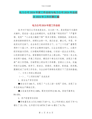 电力公司2024年度工作总结与电力公司2024年总结及2024年工作打算汇编