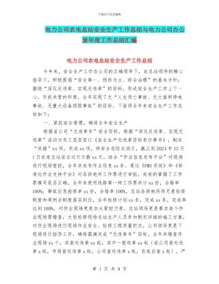 电力公司农电总站安全生产工作总结与电力公司办公室年度工作总结汇编