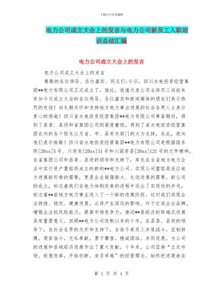 电力公司成立大会上的发言与电力公司新员工入职培训总结汇编