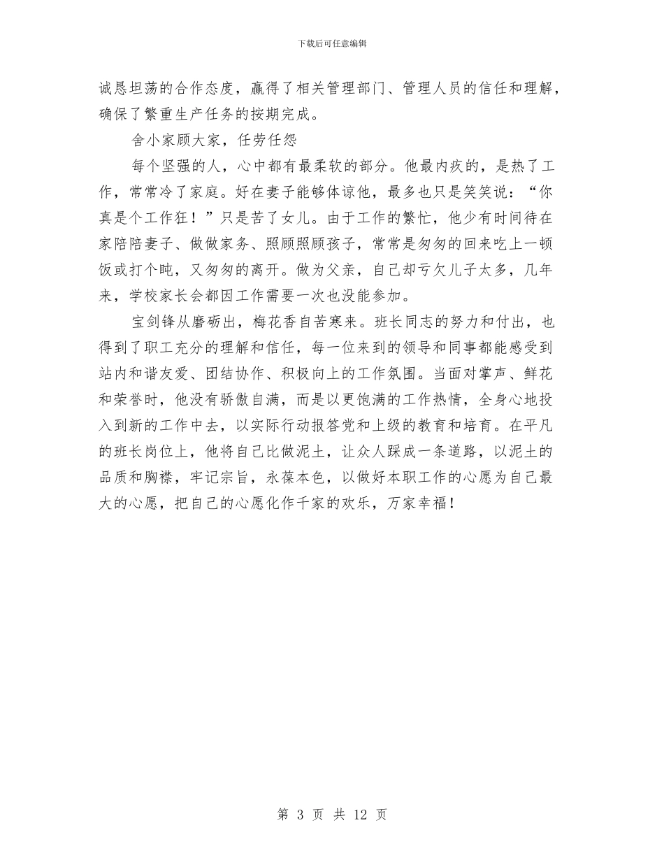 电力公司班长申报材料与电力公司经营管理工作总结汇编_第3页