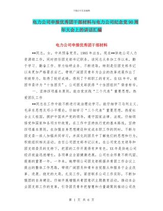 电力公司申报优秀团干部材料与电力公司纪念党90周年大会上的讲话汇编