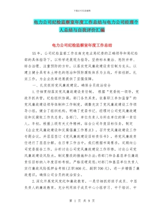 电力公司纪检监察室年度工作总结与电力公司经理个人总结与自我评价汇编
