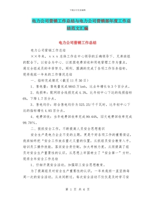 电力公司营销工作总结与电力公司营销部年度工作总结范文汇编