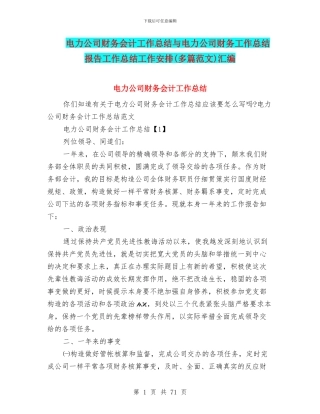 电力公司财务会计工作总结与电力公司财务工作总结报告工作总结工作安排汇编