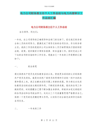 电力公司财务部主任个人工作总结与电力内部审计工作总结汇编