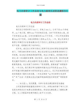 电力内部审计工作总结与电力副局长述职述廉报告汇编