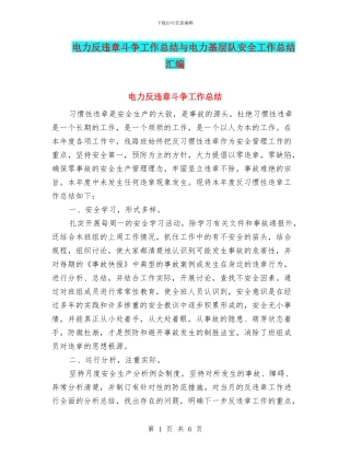 电力反违章斗争工作总结与电力基层队安全工作总结汇编