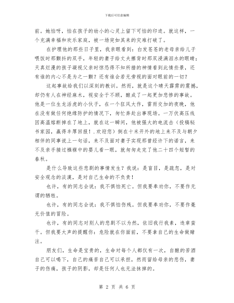 电力安全演讲稿与电力安全生产大检查活动的自查总结汇编_第2页