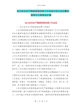 电力安全生产隐患排查治理工作总结与电力安全警示教育片心得体会汇编