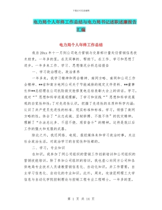 电力局个人年终工作总结与电力局书记述职述廉报告汇编
