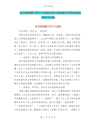 电力局党建工作个人总结与电力局党建工作的自我总结范文汇编