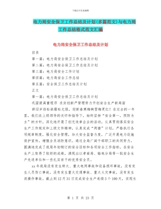 电力局安全保卫工作总结及计划与电力局工作总结格式范文汇编