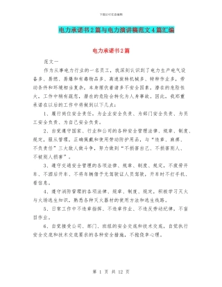 电力承诺书2篇与电力演讲稿范文4篇汇编