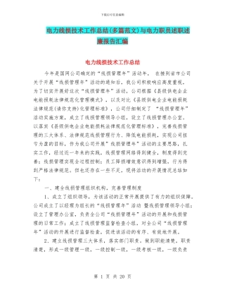 电力线损技术工作总结与电力职员述职述廉报告汇编