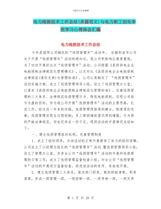 电力线损技术工作总结与电力职工创先争优学习心得体会汇编