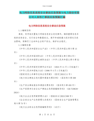 电力网络信息系统安全事故应急预案与电力股份有限公司人身伤亡事故应急预案汇编
