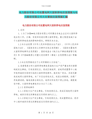 电力股份有限公司处置电网大面积停电应急预案与电力股份有限公司火灾事故应急预案汇编