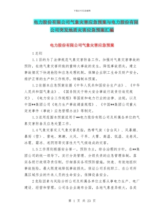 电力股份有限公司气象灾害应急预案与电力股份有限公司突发地质灾害应急预案汇编