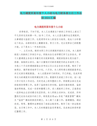 电力调度所某年度个人小结与电力财务部主任工作总结2024汇编