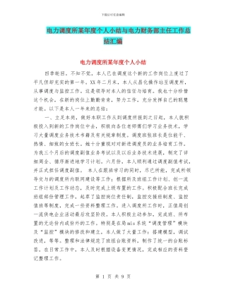 电力调度所某年度个人小结与电力财务部主任工作总结汇编