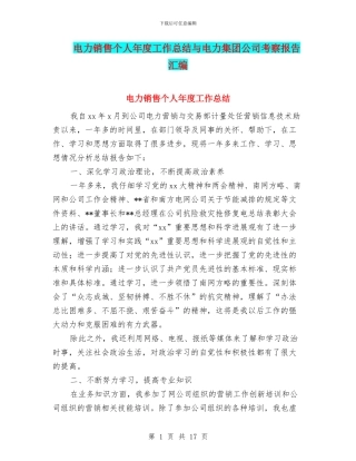 电力销售个人年度工作总结与电力集团公司考察报告汇编