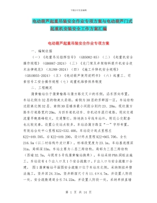电动葫芦起重吊装安全作业专项方案与电动葫芦门式起重机安装安全工作方案汇编