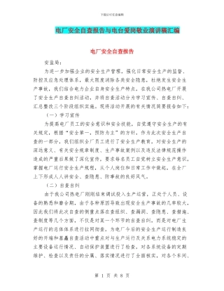 电厂安全自查报告与电台爱岗敬业演讲稿汇编
