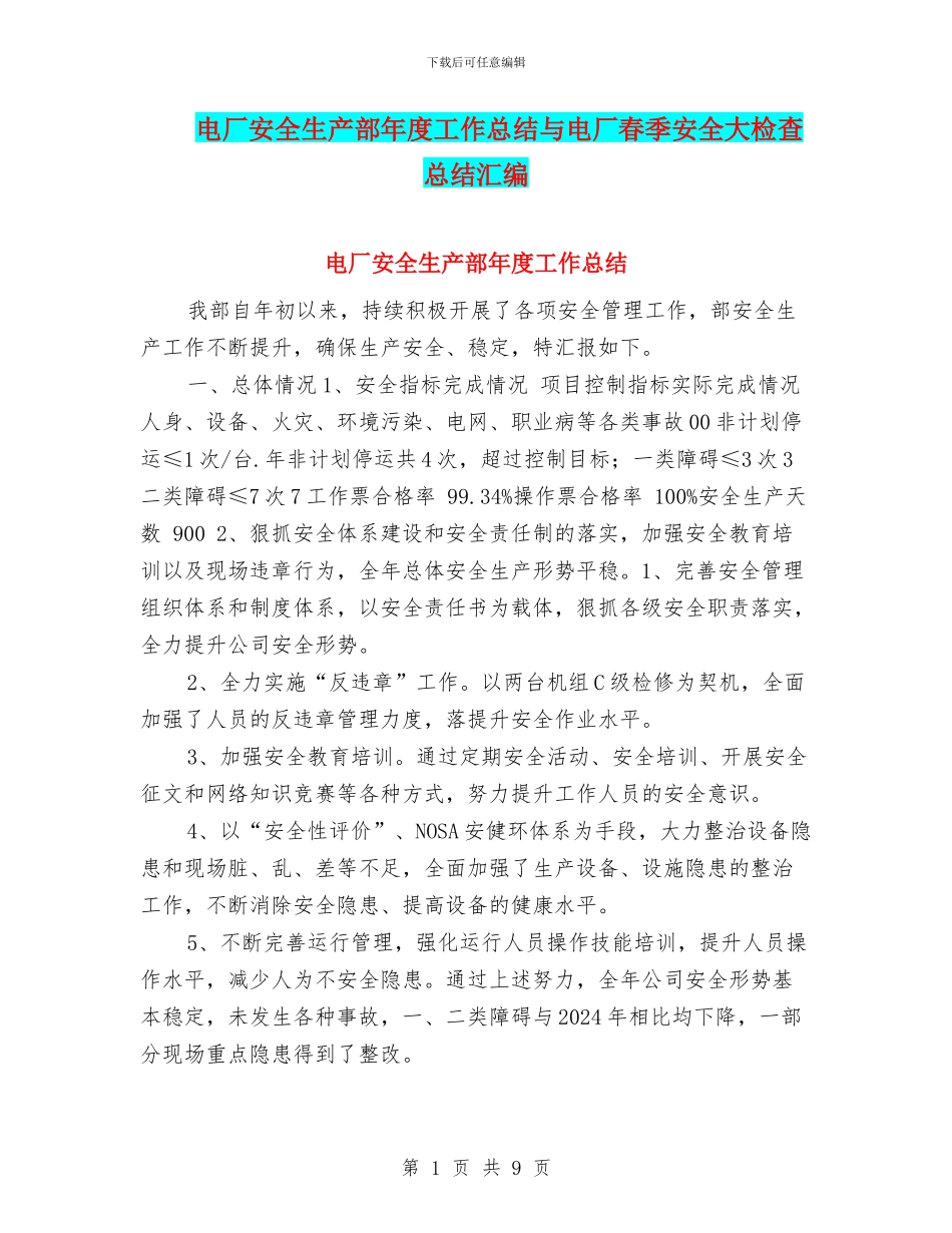 电厂安全生产部年度工作总结与电厂春季安全大检查总结汇编_第1页