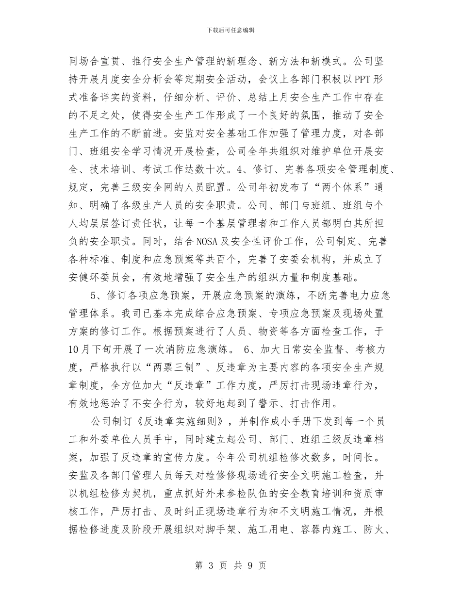 电厂安全生产部年度工作总结与电厂春季安全大检查总结汇编_第3页