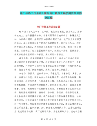 电厂年终工作总结2篇与电厂新员工锅炉岗位学习体会汇编