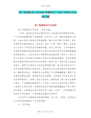 电厂检修技术工作总结与电厂环保工作总结汇编