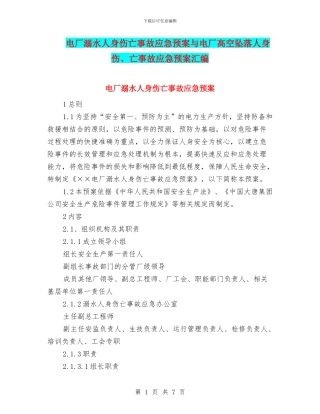 电厂溺水人身伤亡事故应急预案与电厂高空坠落人身伤、亡事故应急预案汇编