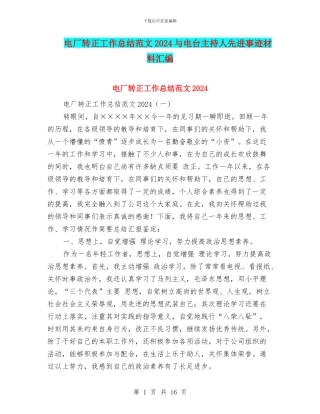 电厂转正工作总结范文2024与电台主持人先进事迹材料汇编