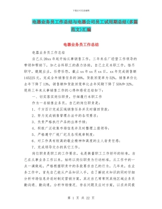 电器业务员工作总结与电器公司员工试用期总结汇编