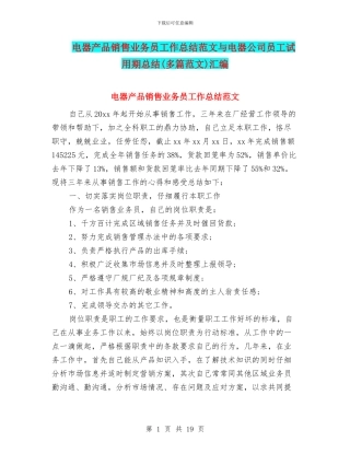 电器产品销售业务员工作总结范文与电器公司员工试用期总结汇编