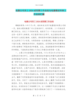 电器公司员工2024试用期工作总结与电器售后年终工作总结汇编