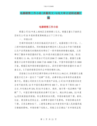 电器销售工作小结与电大审计述职述廉汇编