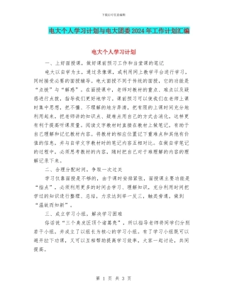电大个人学习计划与电大团委2024年工作计划汇编