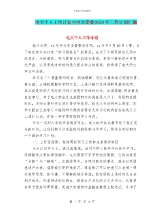 电大个人工作计划与电大团委2024年工作计划汇编