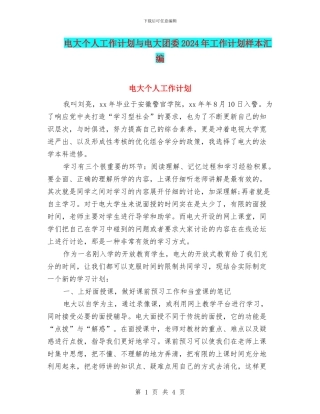 电大个人工作计划与电大团委2024年工作计划样本汇编